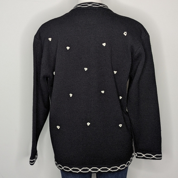 Vintage Joyce Black White Winter Mountain Home Button Up Cardigan Sweater L - Picture 7 of 9